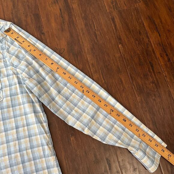 TECOVAS Pearl Snap Shirt Yellow Blue Plaid Long Sleeve Western Retro - Picture 9 of 9